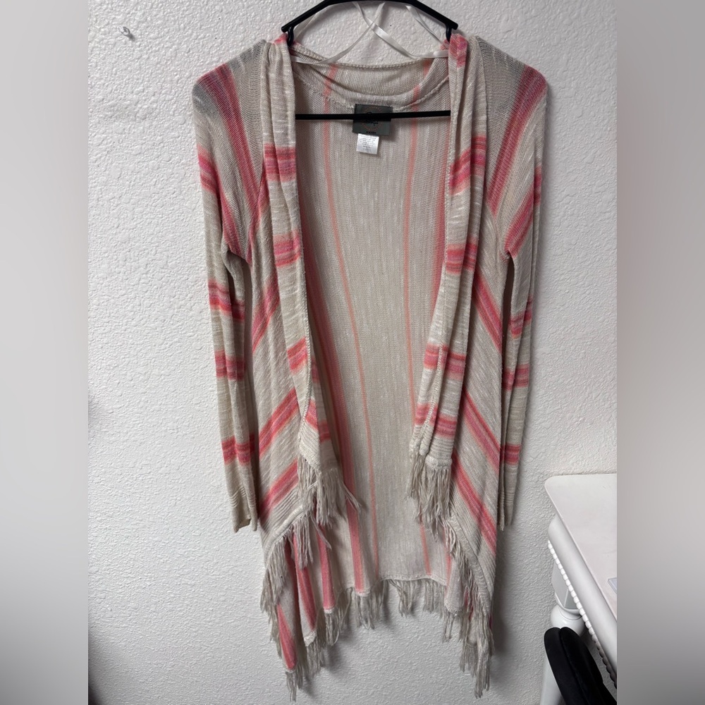Striped Fringe Open Cardigan